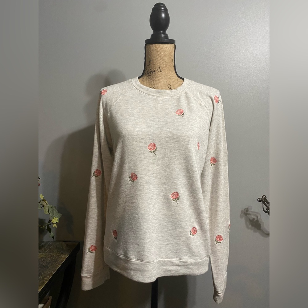 Monrow Rose Embroidered Sweatshirt, Size S